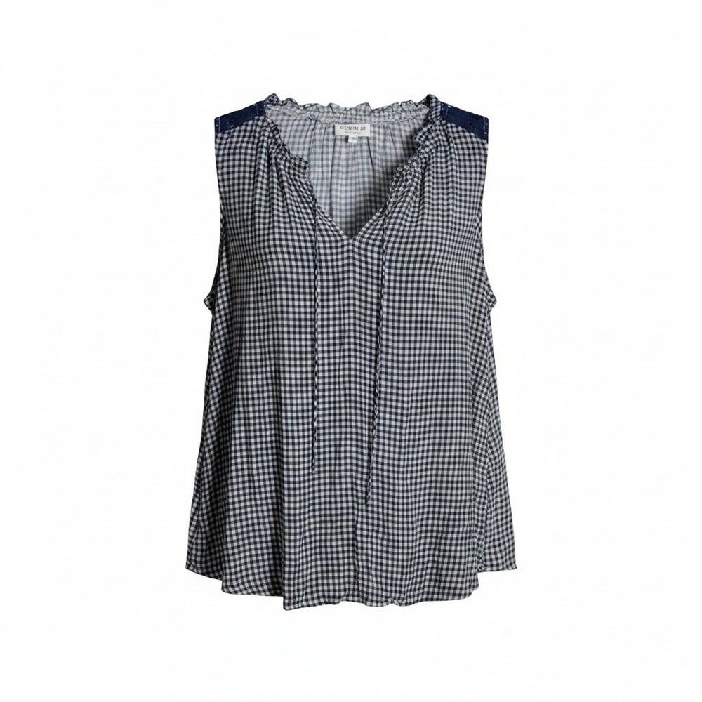 Studio B by Bobeau Womens 3X Gingham Crochet Yoke Sleeveless Top Navy White NEW